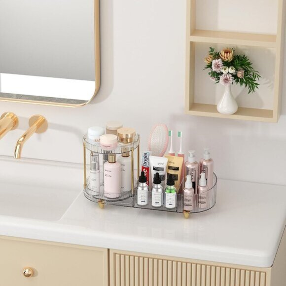 New Rotating Makeup Organizer Tray, 5-Compartment Vanity & Skincare Storage - Picture 5 of 7